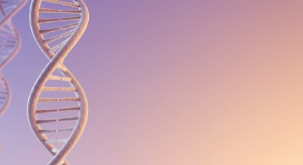 An abstract DNA molecule on a purple and orange gradient, symbolizing scientific discovery