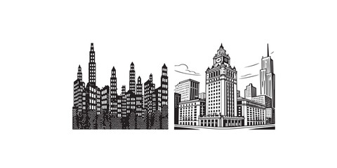 Obraz premium Print Panorama city Building background with windows pixel shape