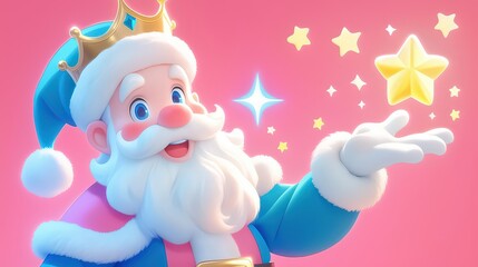 Adorable crowned white Santa Claus cartoon tiny gold
