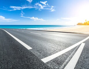 Fototapeta premium Empty asphalt road meets a beach