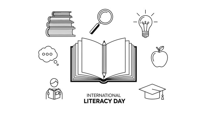 Simple Line Art International Literacy Day Education Element Illustration