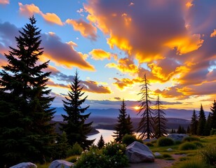 Tranquil Sunset Over Vibrant Landscape