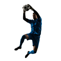 Fototapeta premium soccer goalkeeper catching the ball on Isolated transparent background png. generated with AI