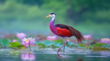 Naklejka premium close up of the pheasant-tailed jacana Hydrophasianus