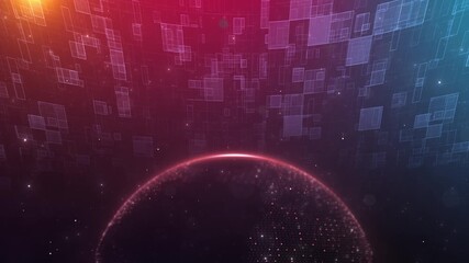 Digital Horizon with Geometric Particles floating geometric particles glowing for tech intros, digital sci-fi scenes, global data themes, virtual earth sequences. futuristic branding, AI visuals.