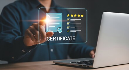 Digital certificate verification and achievement displayed on futuristic interface