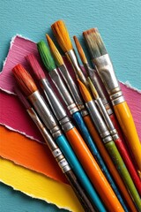 Fototapeta premium Art studio essentials colorful paintbrushes for creative artistry