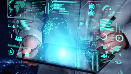 Data center monitoring dashboard visualize network performance, connection status, usage rate, and telecommunication insight. Data center monitoring efficiency improvement network transparency. Thunk - Powered by Adobe