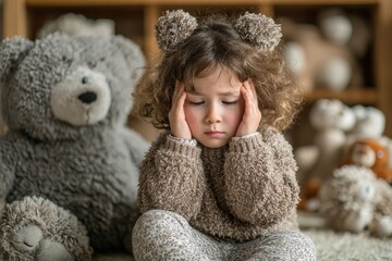 Close-up child's emotional overload from toys in cozy setting
