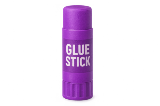 Purple glue stick positioned transparently, supporting creative work in crafting, learning, and professional environments