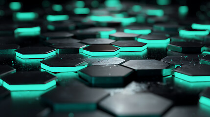 Teal Green Glowing Hexagons Abstract Geometric Pattern Background hexagonal