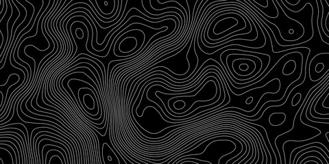 Fototapeta premium Abstract topography pattern lines sea map on a black background with white contour lines area space geometric strip grid line topo map technology modern design 