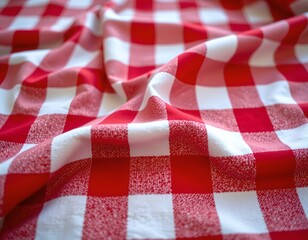 Naklejka premium Bright Red and White Checkered Fabric Closeup