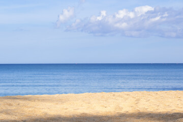 Panorama of cloud clear sky background for summer vacation concept at ocean and summer sea water with sunlight of beautiful cloudy	
