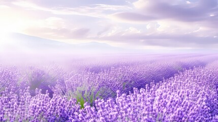 Obraz premium Purple lavender stretches into the horizon beneath th