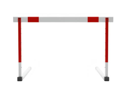 A red and white athletic hurdle isolated on transparent background, symbolizing competition and athletic challenges - Powered by Adobe
