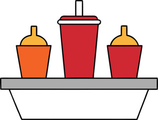 Obraz premium Fast food kiosk tray with ketchup packets illustration