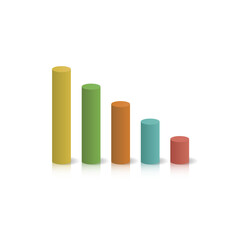 3d cylinder chart showing downward trend. Business and finance decline illustration