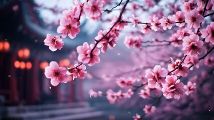Cherry blossom blooming celebration traditional japanese garden nature photography serene environment close-up view peaceful concept for seo impact - Powered by Adobe