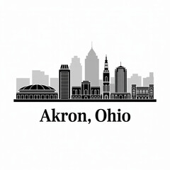 Naklejka premium Akron Skyline Silhouette - Ohio City Vector Illustration