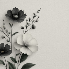 Minimalist black and white social media template with thin line art botanical illustrations