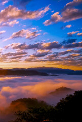 Vertical Horizon Golden sky sunrise dramatic beautiful landscape view. Dawn sky gold dusk time cloudscape with sunlight. Vertical Dramatic sunset golden red sky scenic landscape sunrise dawn heaven