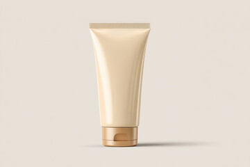 Realistic facial cleanser tube displayed against neutral background, showcasing sleek design and soft color. This product emphasizes simplicity and elegance, perfect for skincare routines