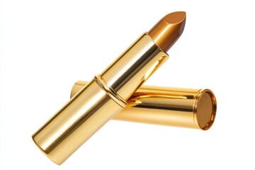 Fototapeta premium Elegant golden lipstick tube and cap on a white background