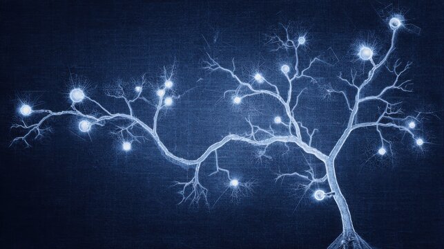 A translucent evolutionary tree with glowing nodes, tracing hominid species development.