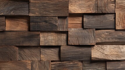 Textured wooden wall featuring various shades and grain patterns, ideal for interior design projects