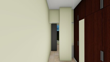 Modern Corridor with Wooden Closet and Minimalist Design