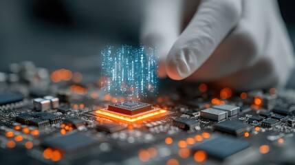 Researcher adjusting quantum chip encryptor connected to blockchain system, vibrant matrix UI shows data packets locking with evolving quantum keys in secure flow