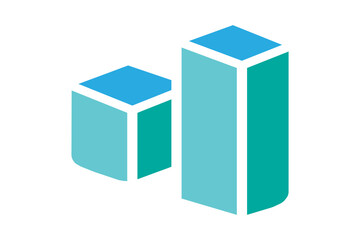 The image is a 3D-style icon of a bar chart. It shows two vertical rectangular bars of different heights, rendered in a simple isometric perspective.