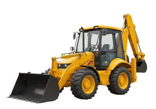 Yellow backhoe loader construction equipment isolated on transparent background