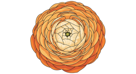 Illustration of a ranunculus flower isolated on transparent background