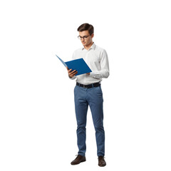 Confident businessman reviewing important documents, ready for success in professional attire.