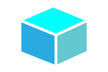 The image is a simple 3D-style icon of a cube, rendered in a flat, geometric design. It shows an isometric perspective of a cube with no outlines.