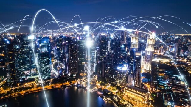 Night cityscape with network connection lines - Powered by Adobe