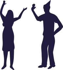Fototapeta premium Woman and man party silhouettes. People celebrating a special occasion. Group in festive mood for event design.