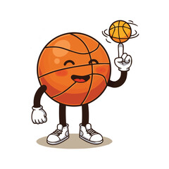 Cartoon Basketball Character Spinning a Smaller Basketball on its Finger with a Cheerful Expression and Stylish Sneakers
