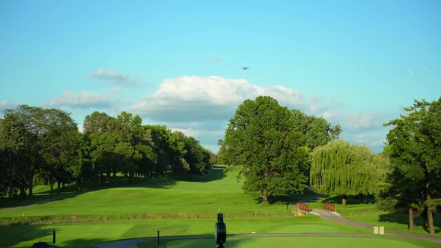 Empty Golf course on a bright sunny day. natural landscape. 