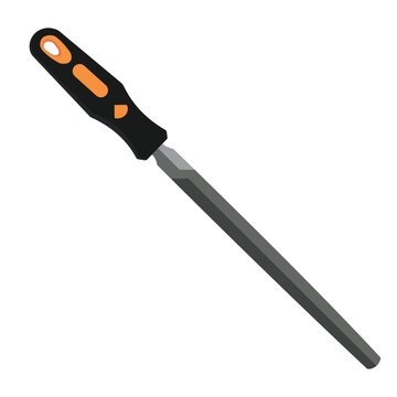 Flat file tool illustration with black and orange handle isolated on white background