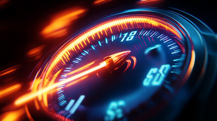 Speedometer needle glowing orange and blue fast motion blur