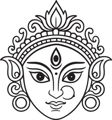 Obraz premium Ornate Hindu goddess durga face line art isolated on white background
