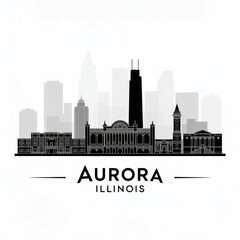 Naklejka premium Aurora Skyline Silhouette - Iconic City in Illinois Vector Illustration