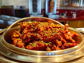fried chicken wingswith hot spicy sauce.