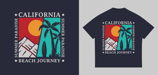 California summer paradise beach landscape with palm tree illustration, perfect for print design, apparel, t-shirts, and more