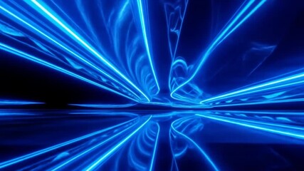 Abstract blue light lines dance on a reflective surface digital tunnel video - Powered by Adobe