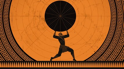 atlas titan holding the globe in orange and black