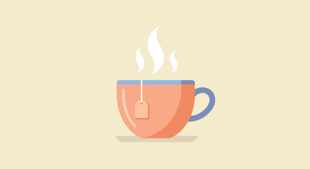 Steaming tea in a cup on tan backdrop for relaxation or beverage advertising use